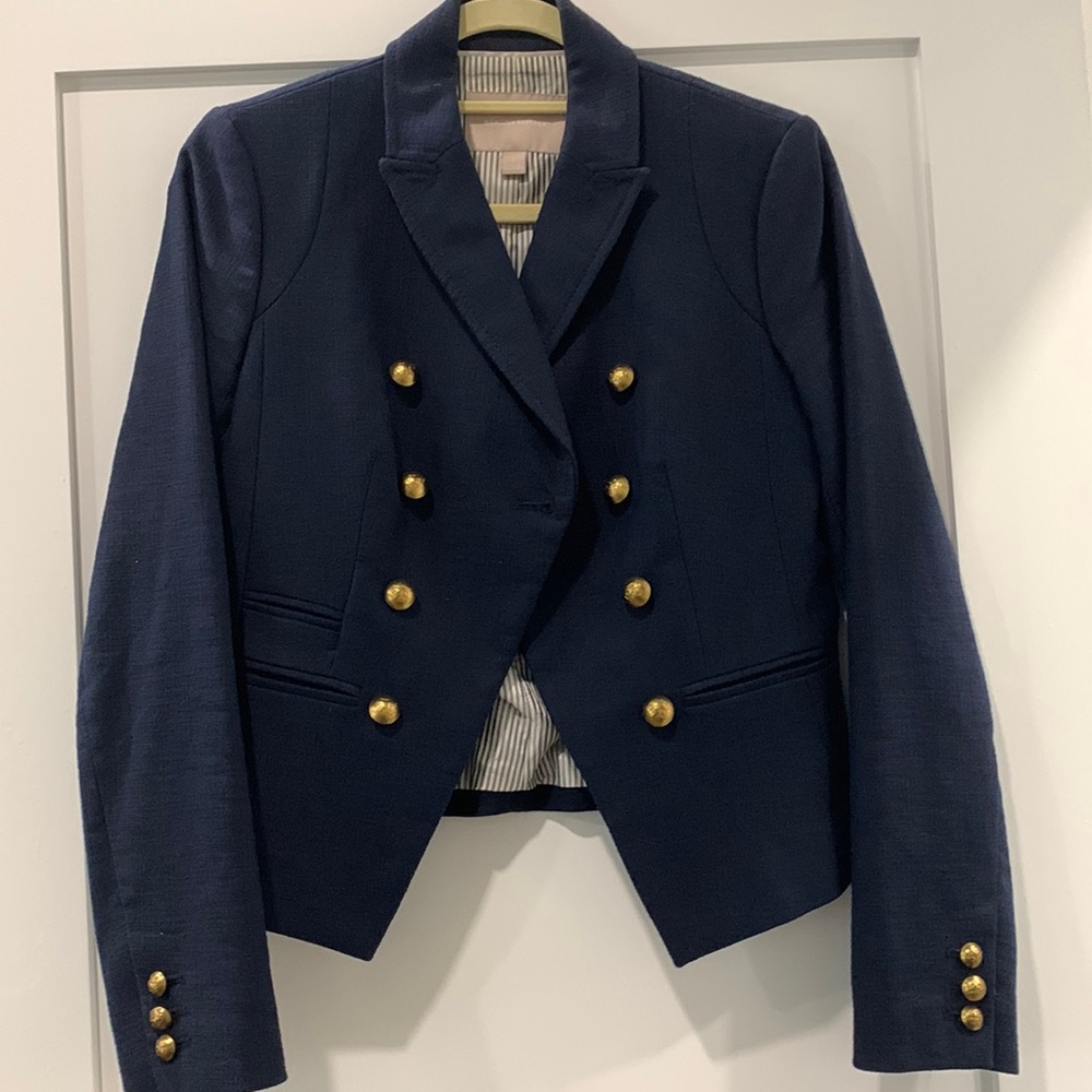 Navy blue tweed blazer jacket size 2